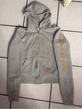 Vintage UNIVERSITY OF PINK VICTORIA'S SECRET GRAY GOLD DOG BLING HOODIE L